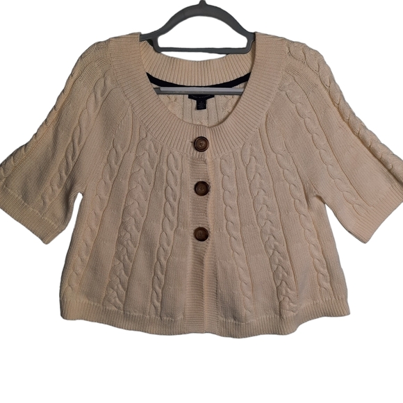 Tommy Hilfiger Buttercream Cable Knit Crop Cardigan SZ M - Picture 1 of 8